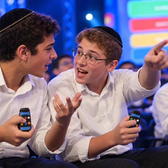 שני תלמידי ישיבה מתווכחים בצחוק על תשובה